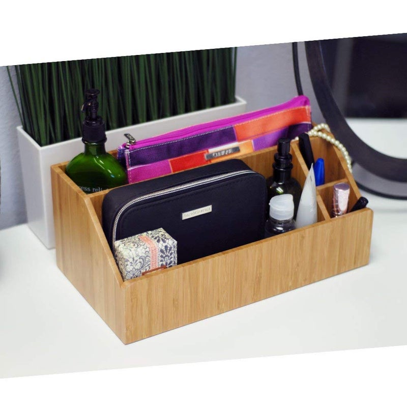 MobileVision Bamboo Make Up Organizer & Cosmetic Holder, Storage on Vanity Counter or Bathroom, Multiple Compartments - Image 2
